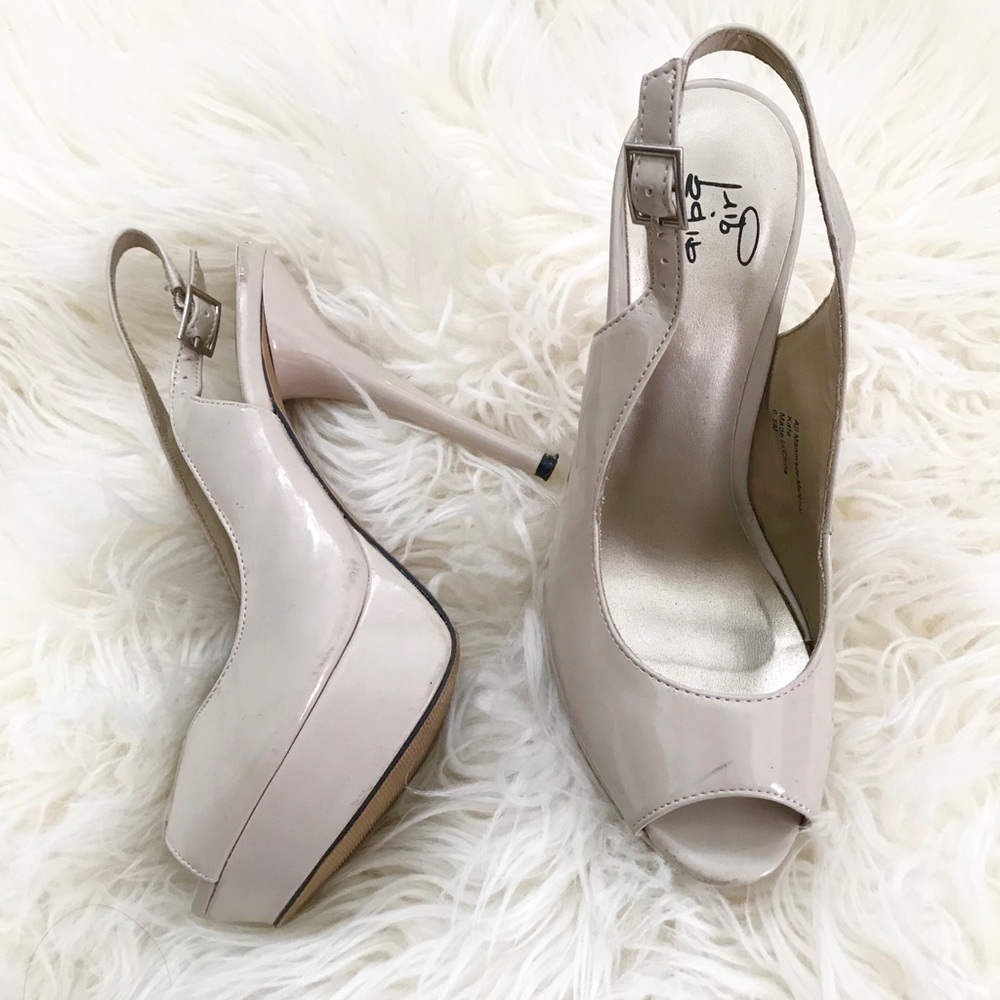 Nude beige peep toe heels